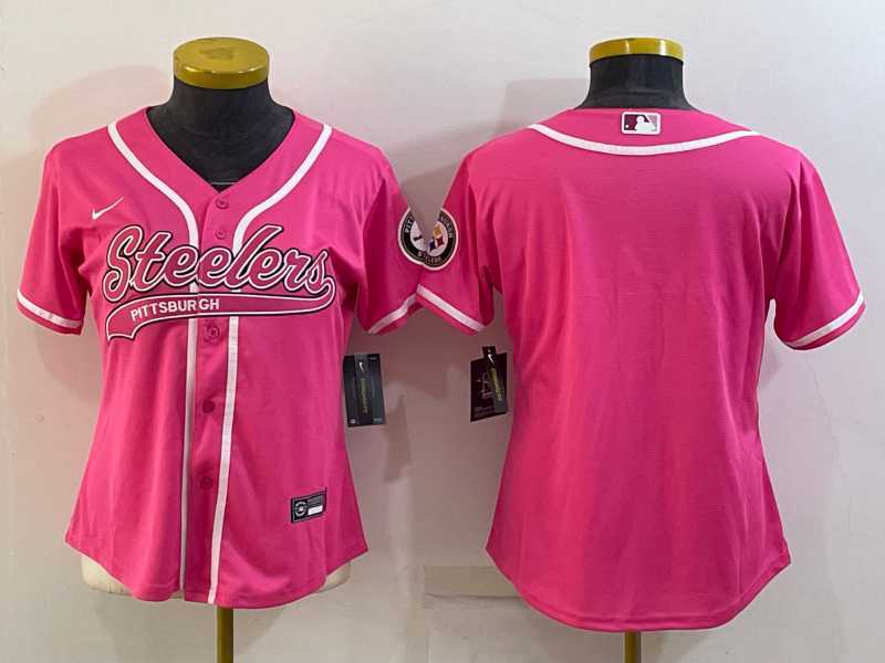 Women%27s Pittsburgh Steelers Blank Pink With Patch Cool Base Stitched Baseball Jersey